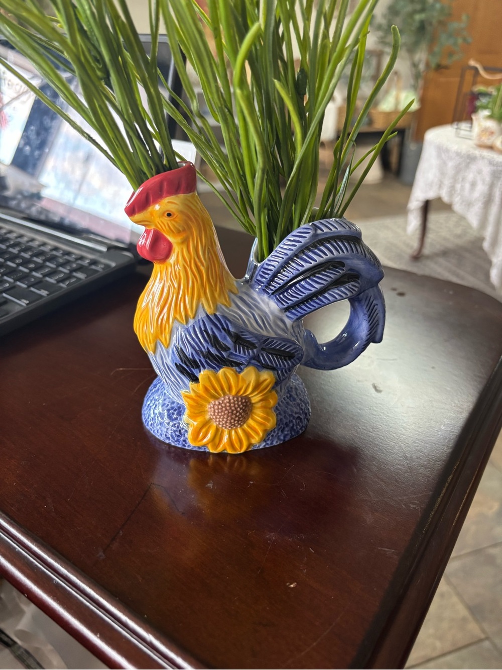 Avon Blue and Yellow Rooster Planter